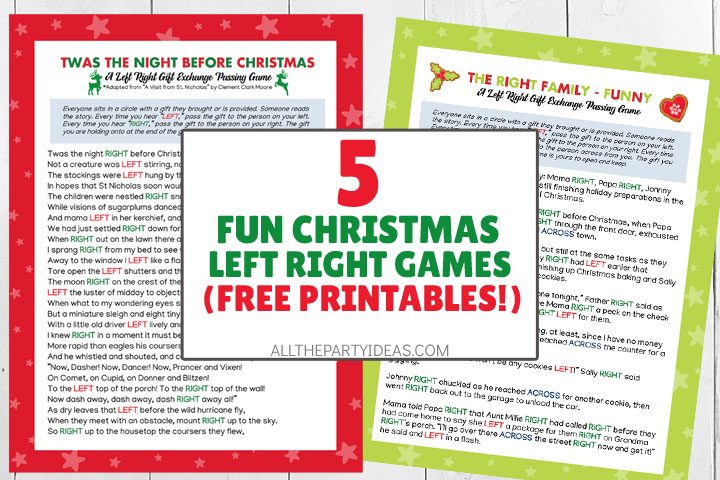 spread of fun christmas left right game printables.